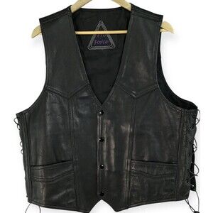Pro Force Leather Vest Biker motorcycle Men's XL/2X Metalcore heavy metal Black